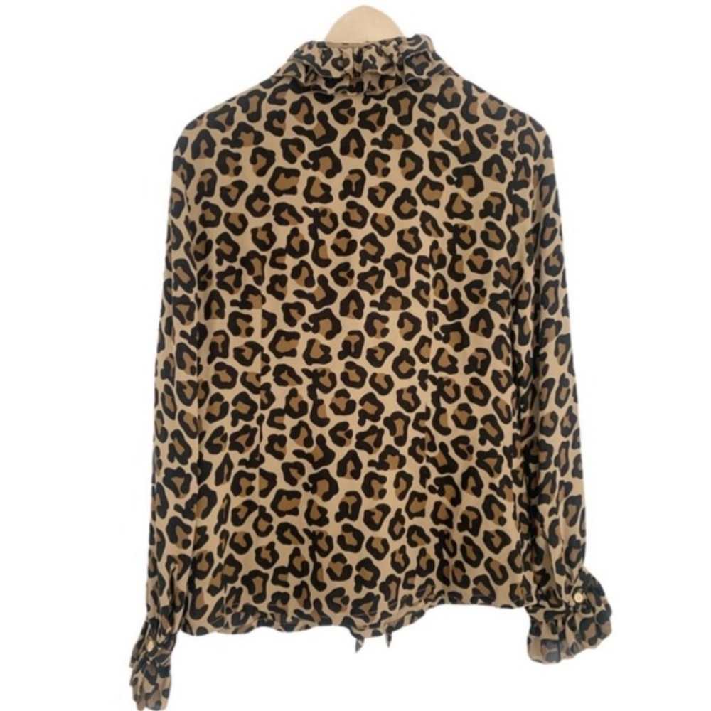 Tory Burch Leopard 100% Silk Ruffle Long Sleeve Blouse NWOT sz 6 - Picture 6 of 14